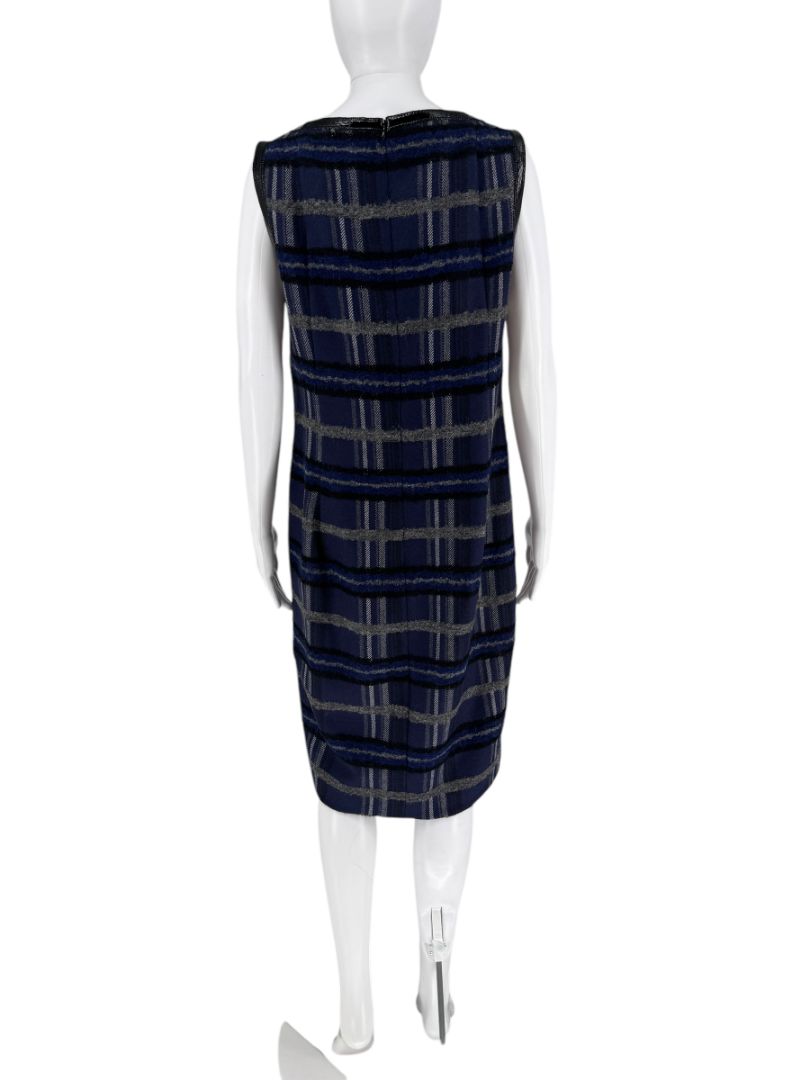 Akris Punto Blue and Gray Textured Plaid Sleeveless Dress – Size 12
