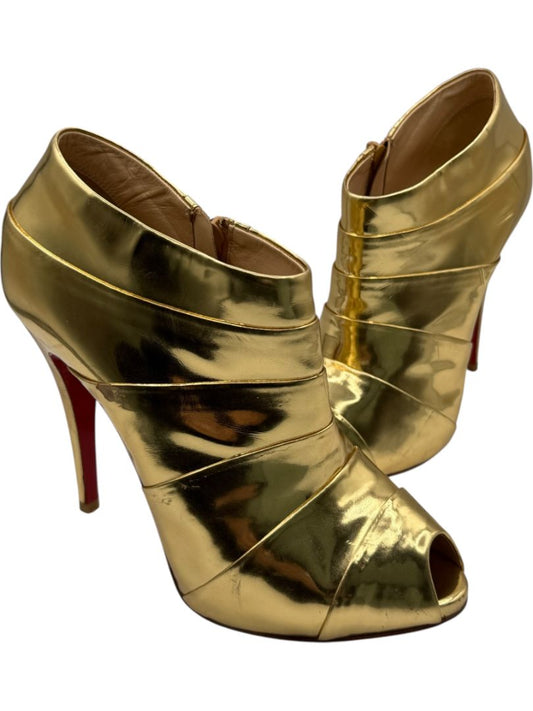 Christian Louboutin Gold Patent Leather Robot 120 Ankle Boots Size 39