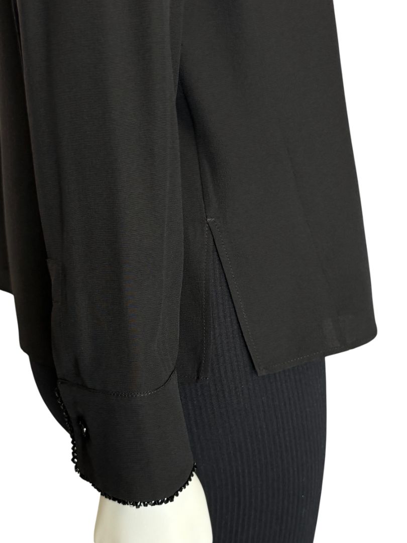 Akris Black Silk Blouse with Beaded Trim – Size US 10