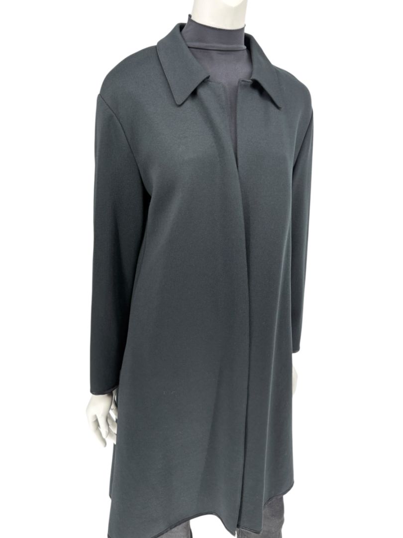 Pamella Roland Black Long Coat Minimalist Hidden Placket Shirt Collar - Large
