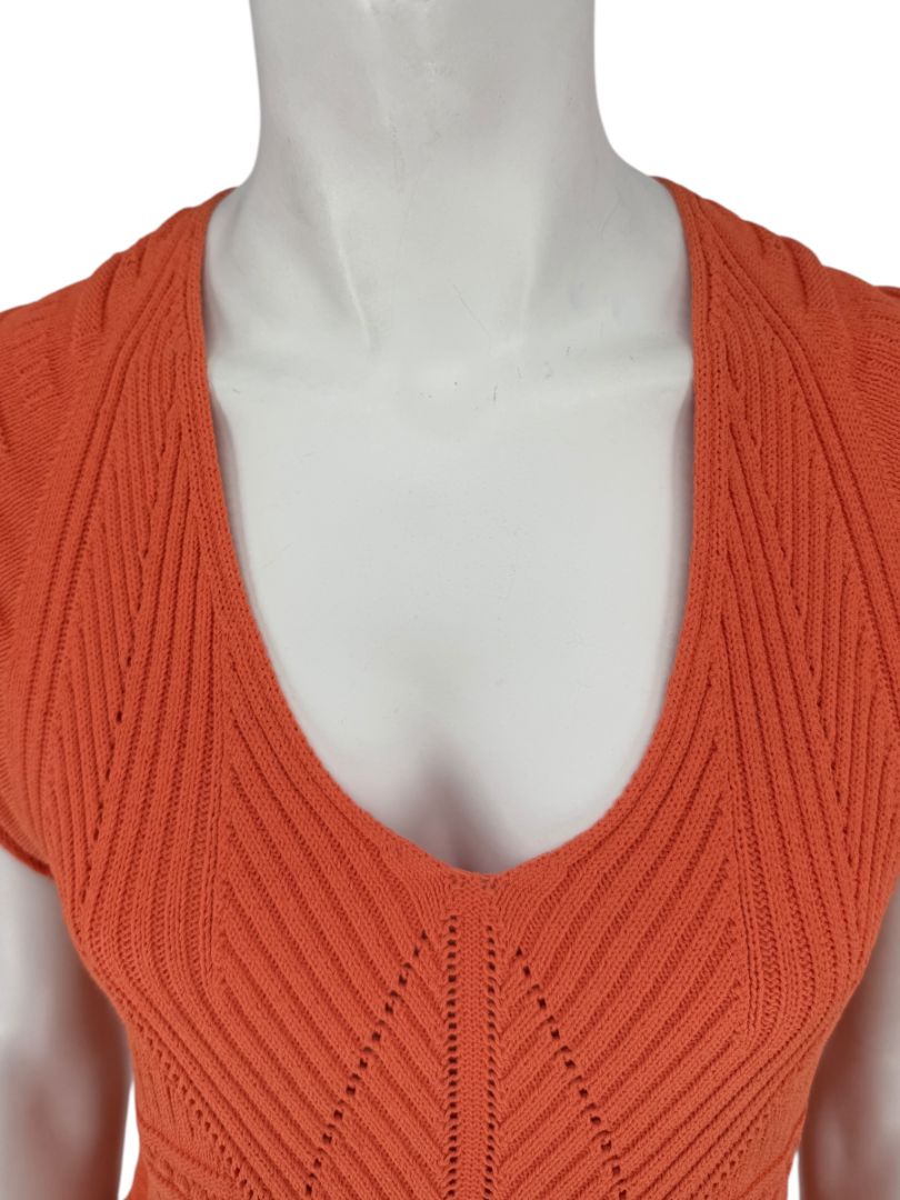 Les Copains Orange Textured Knit Short Sleeve Sweater – Size 48