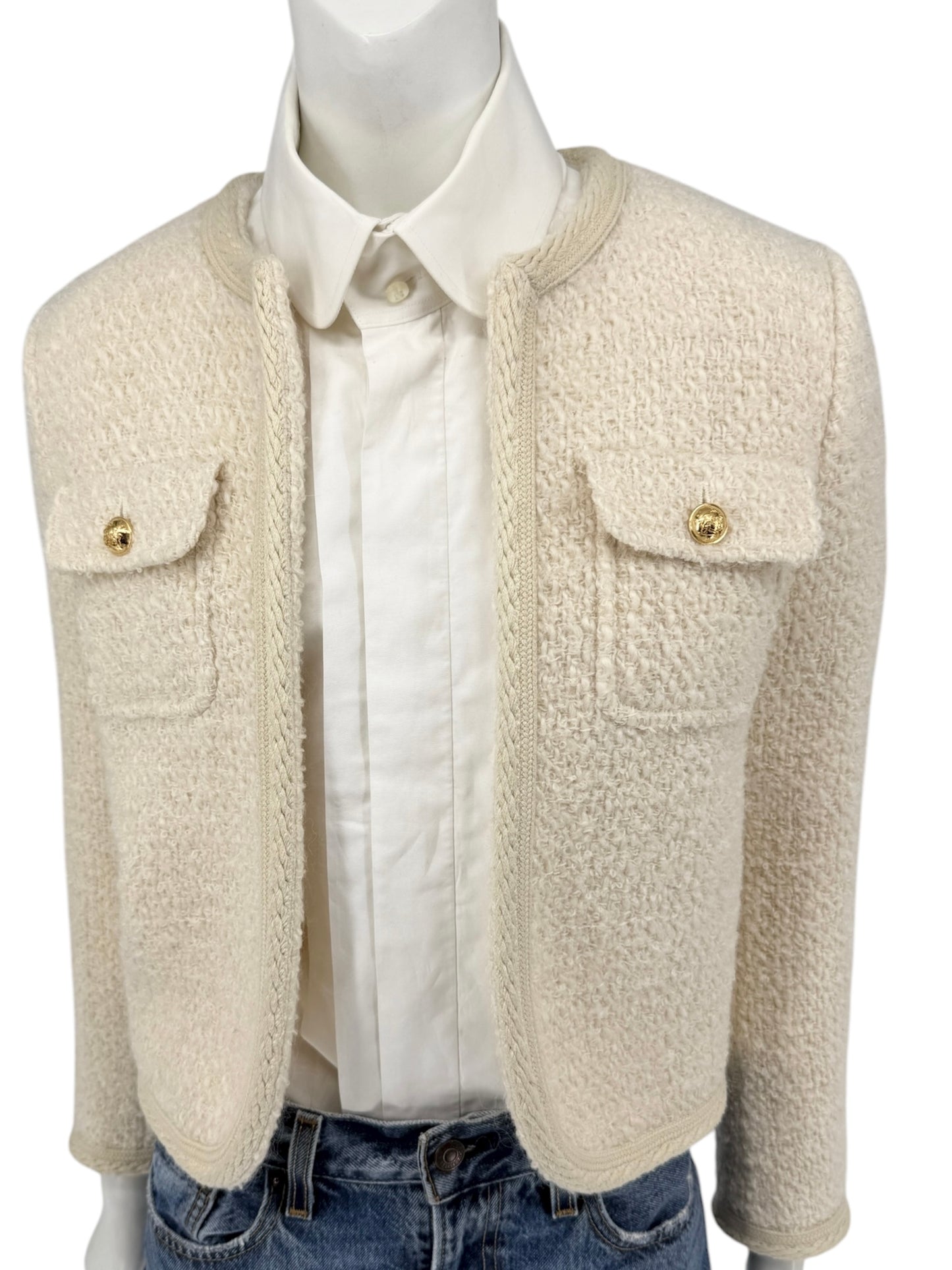 Celine “Chelsea” Ivory Tweed Jacket – Size FR 34