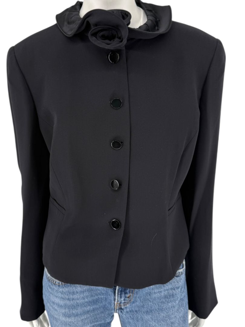 Armani Collezioni Black Rosette-Collar Tailored Jacket – Size 12