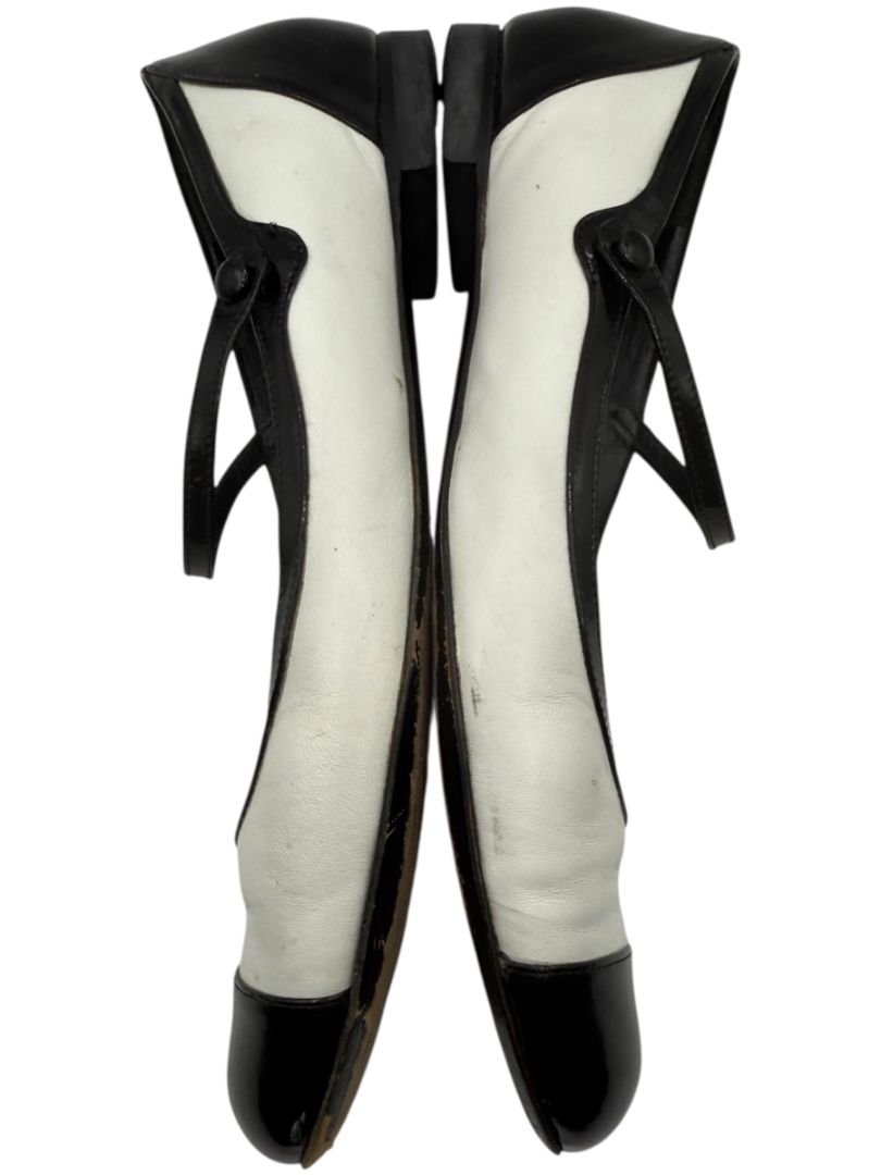 Fendi Black & White Leather Mary Jane Ballet Flats – Size 41