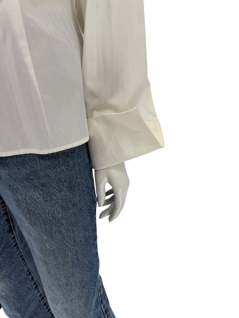 Zang Toi Ivory Striped Blouse with Detachable Neck Tie – Size 14