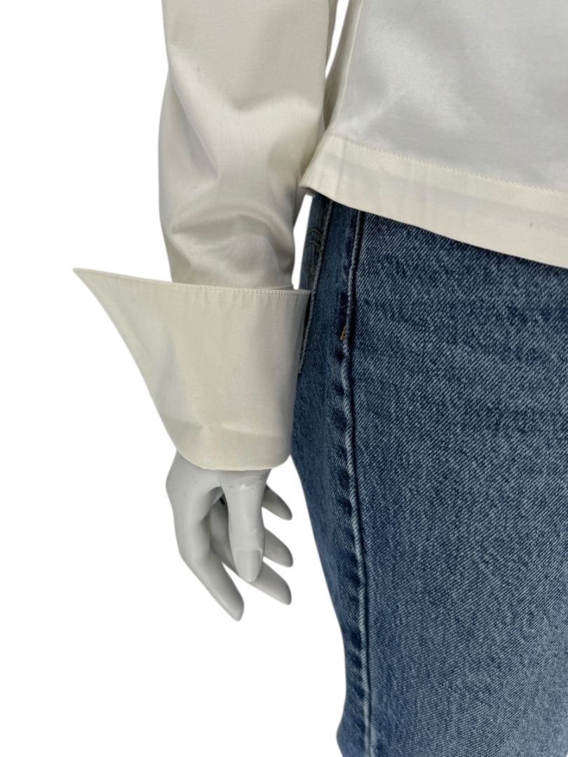 Escada White Cotton-Blend Lace-Up Back Dress Shirt – Size 42