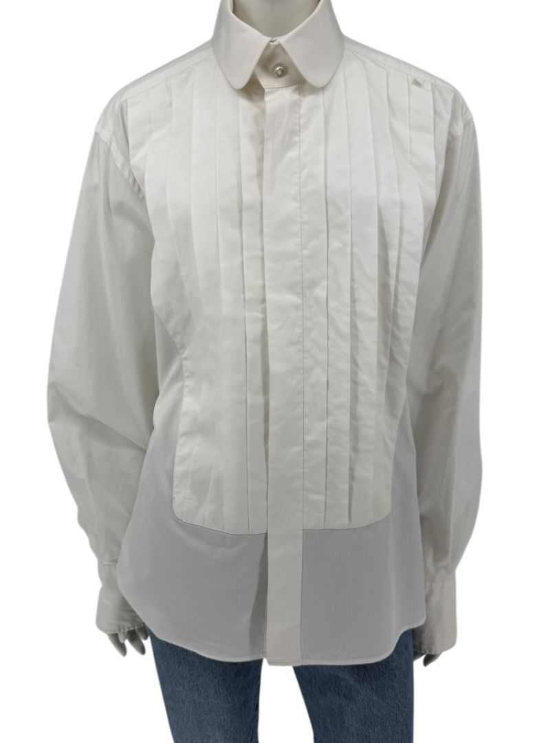 Karl Lagerfeld White Cotton Tuxedo-Style Pleated Shirt – Size 44