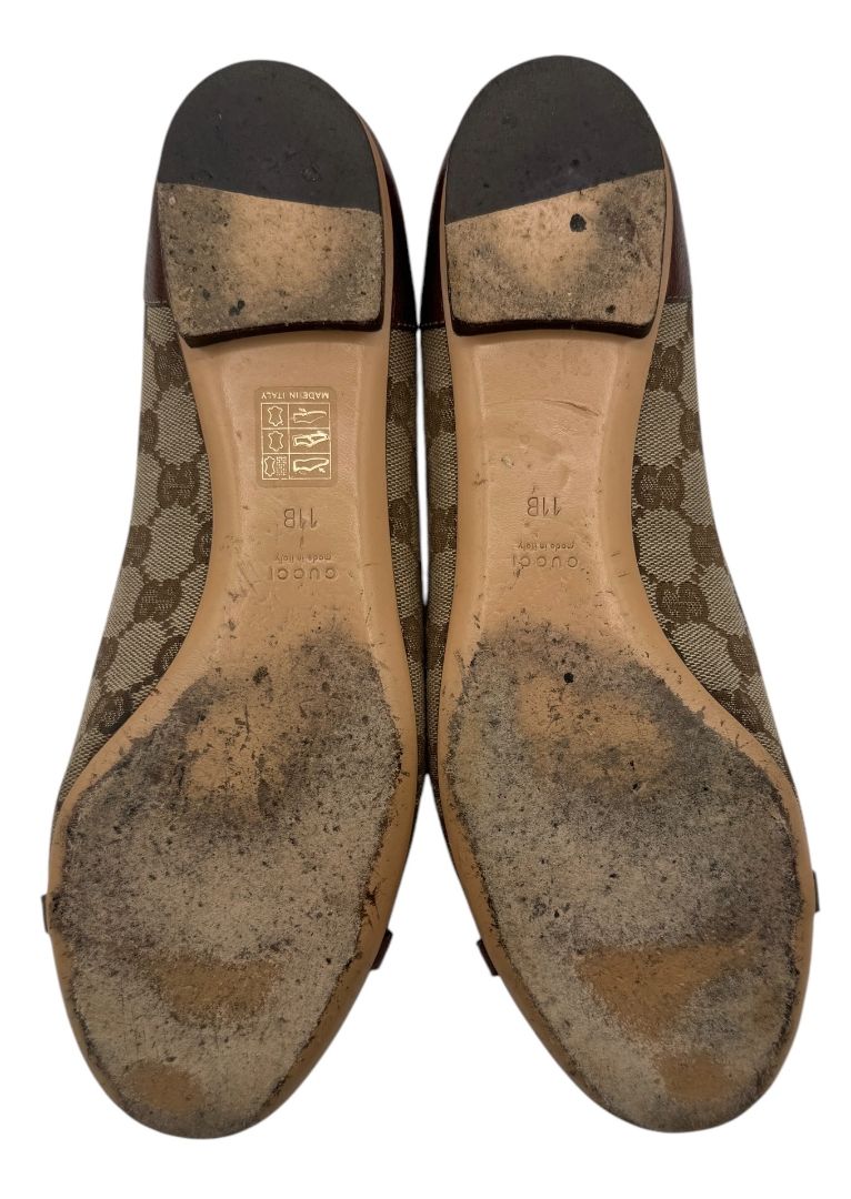 Gucci GG Canvas & Leather Bamboo Horsebit Flats – Size 11B (Made in Italy)