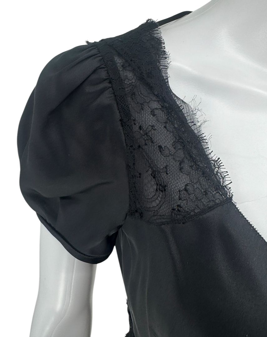 Prada Black Silk Lace Trim Ruffle Blouse – New with Tags – IT 40 / US 4