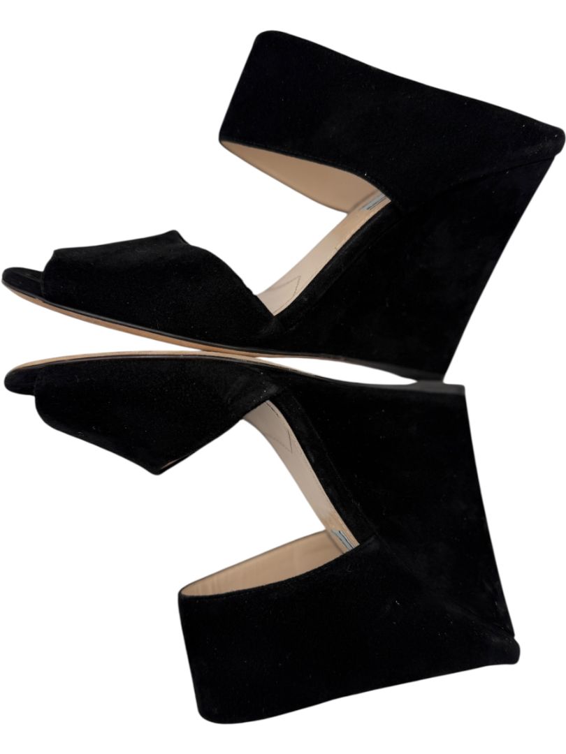 Prada Black Suede Cutout Wedge Sandals – Size 39