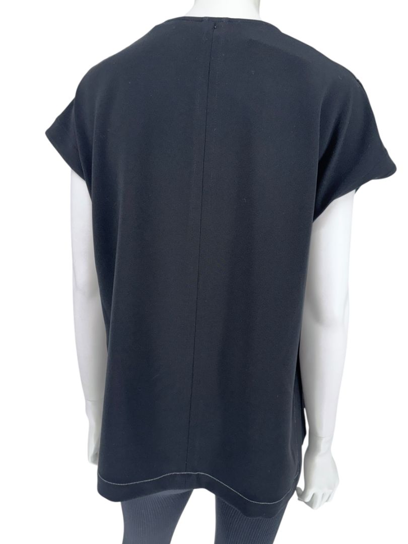Proenza Schouler Black Draped Top with Faux Leather Inset – Size 6
