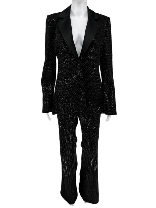 Pamella Roland Black Sequin Beaded Tuxedo Suit – Size 6
