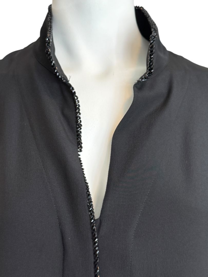 Akris Black Silk Blouse with Beaded Trim – Size US 10