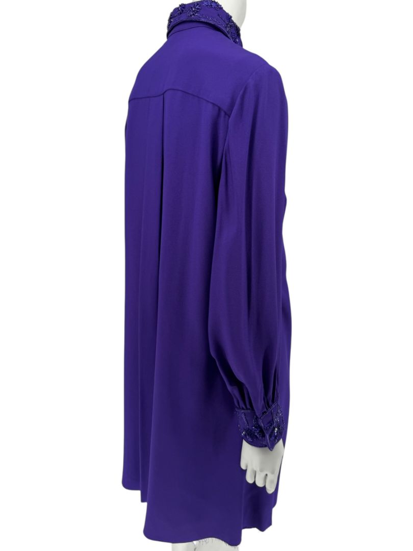 Pamella Roland Purple Beaded Collar & Cuff Shirt Dress with Slip – Large