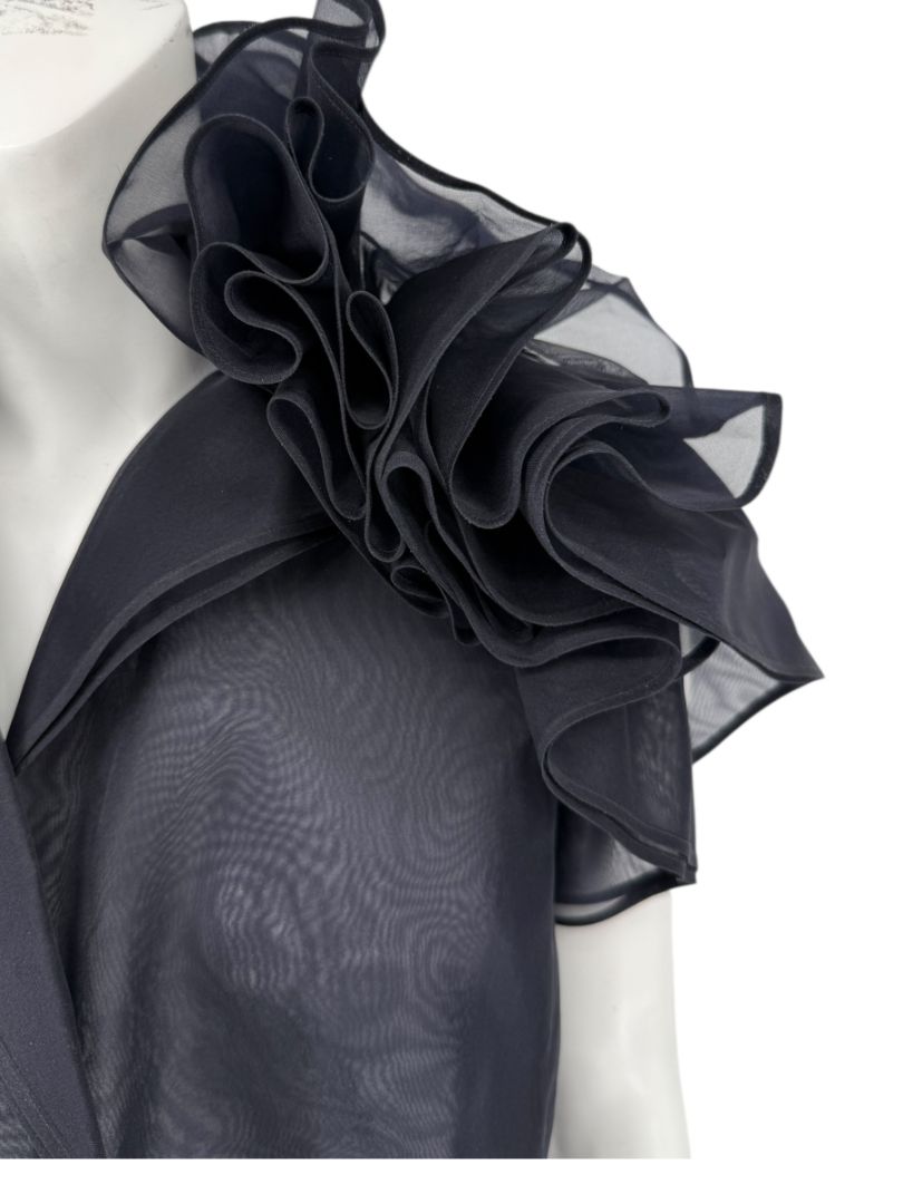 Féraud Paris Navy Silk Organza Ruffle Blouse – FR 44 - NWT