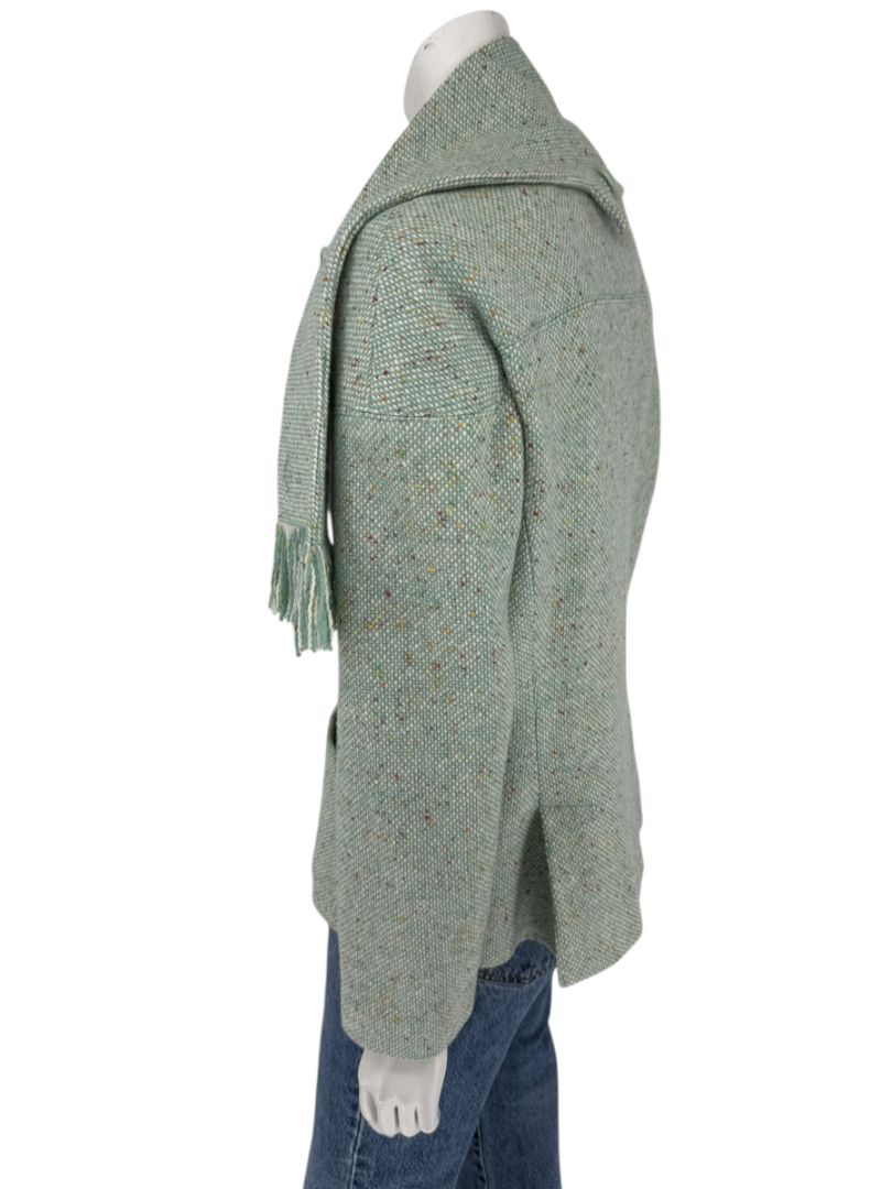 Chanel Women’s Mint Green Wool-Mohair Blend Tweed Jacket with Detachable Scarf – Size 44