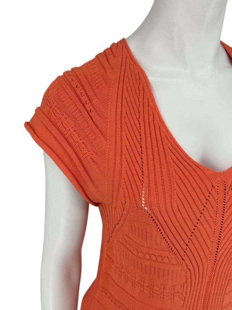 Les Copains Orange Textured Knit Short Sleeve Sweater – Size 48