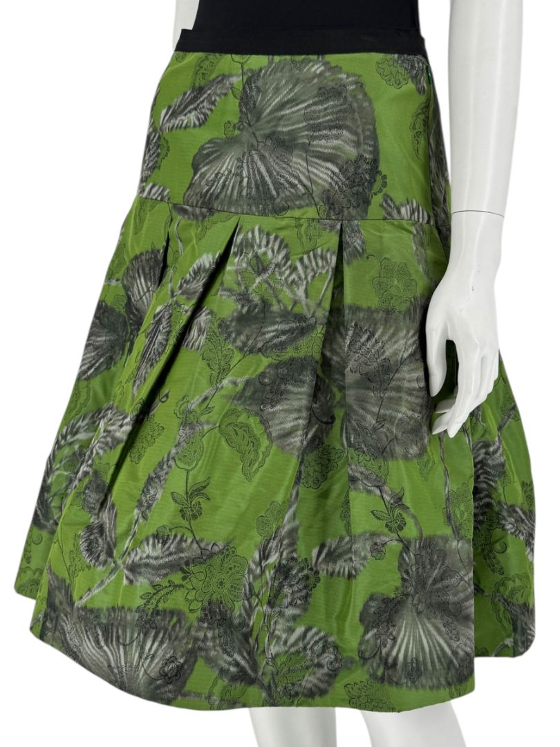 Oscar de la Renta Green Floral Silk Skirt – Fall 2008 - Size 16