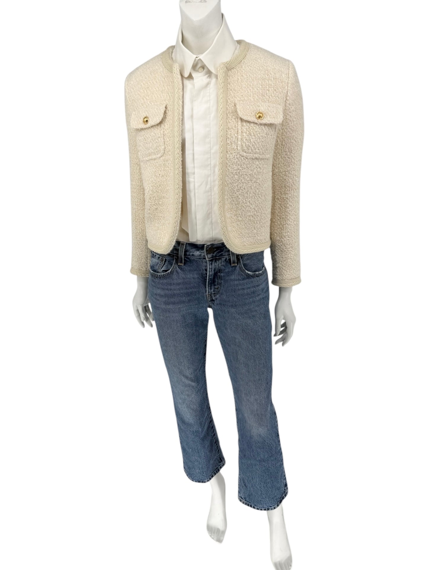 Celine “Chelsea” Ivory Tweed Jacket – Size FR 34