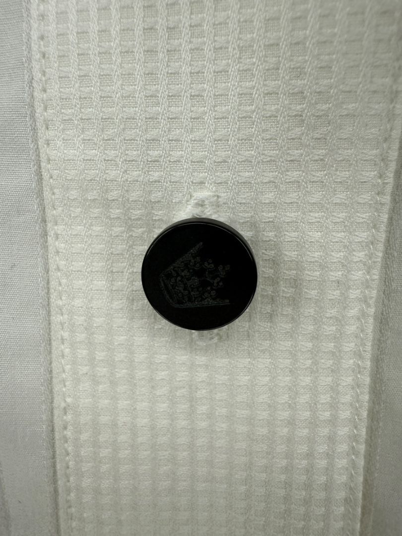 Zang Toi Ivory Striped Blouse with Detachable Neck Tie – Size 14