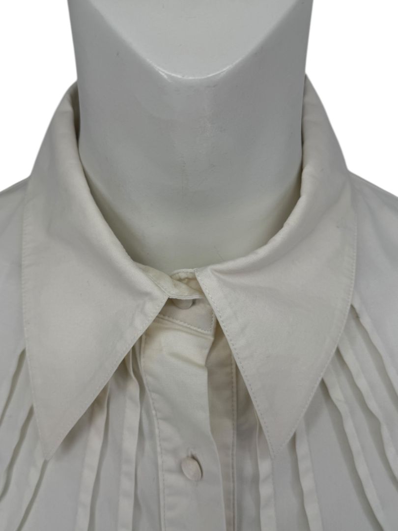 Paco Rabanne Ivory Cotton-Silk Pleated Balloon-Sleeve Blouse – Size 42