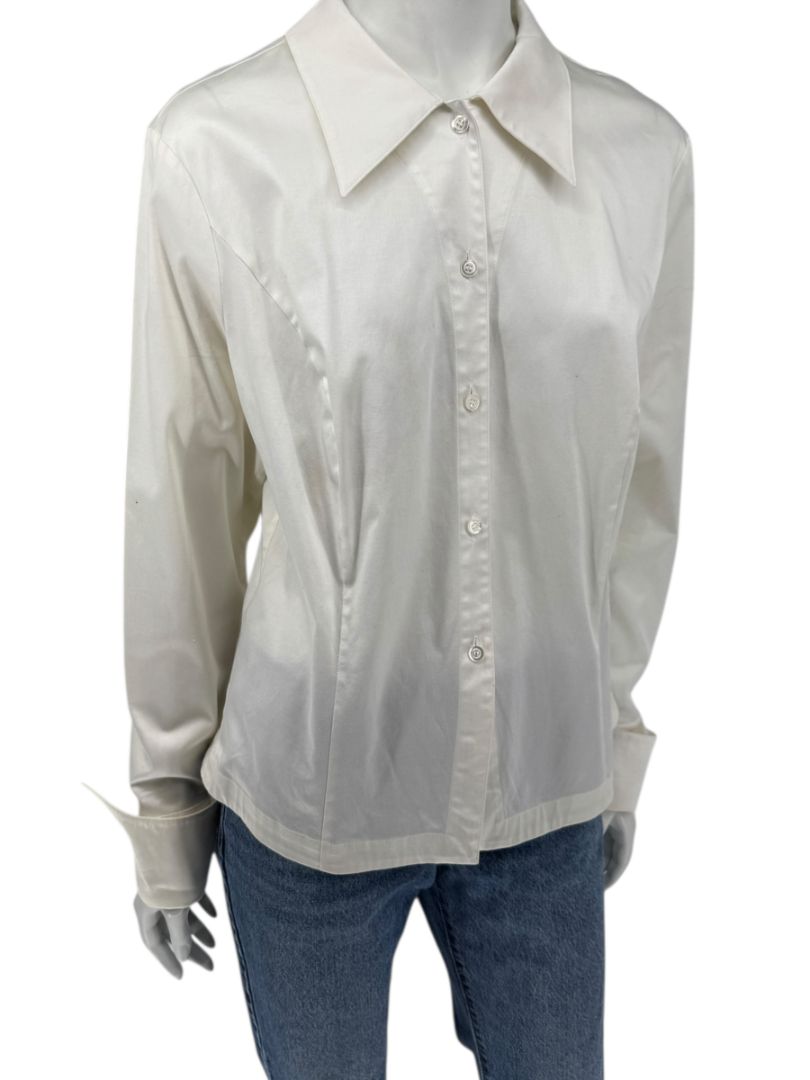 Escada White Cotton-Blend Lace-Up Back Dress Shirt – Size 42