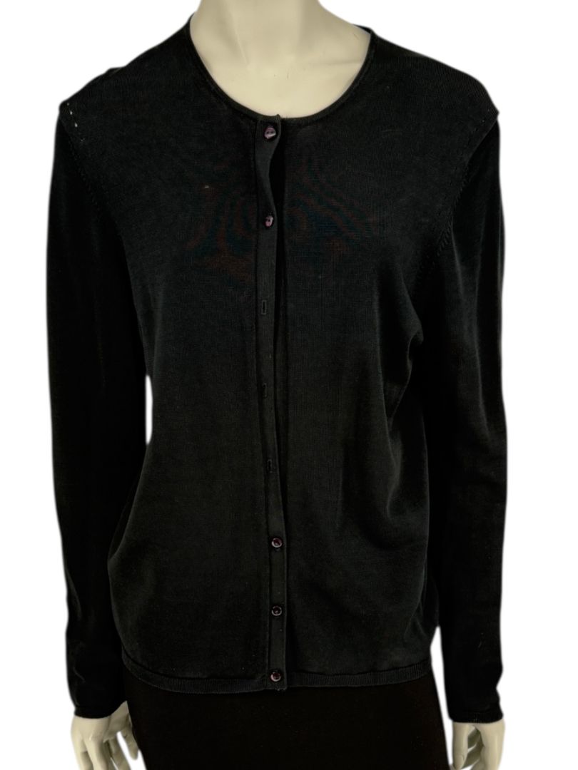 Oscar Navy Rayon-Nylon Knit Cardigan – Size L