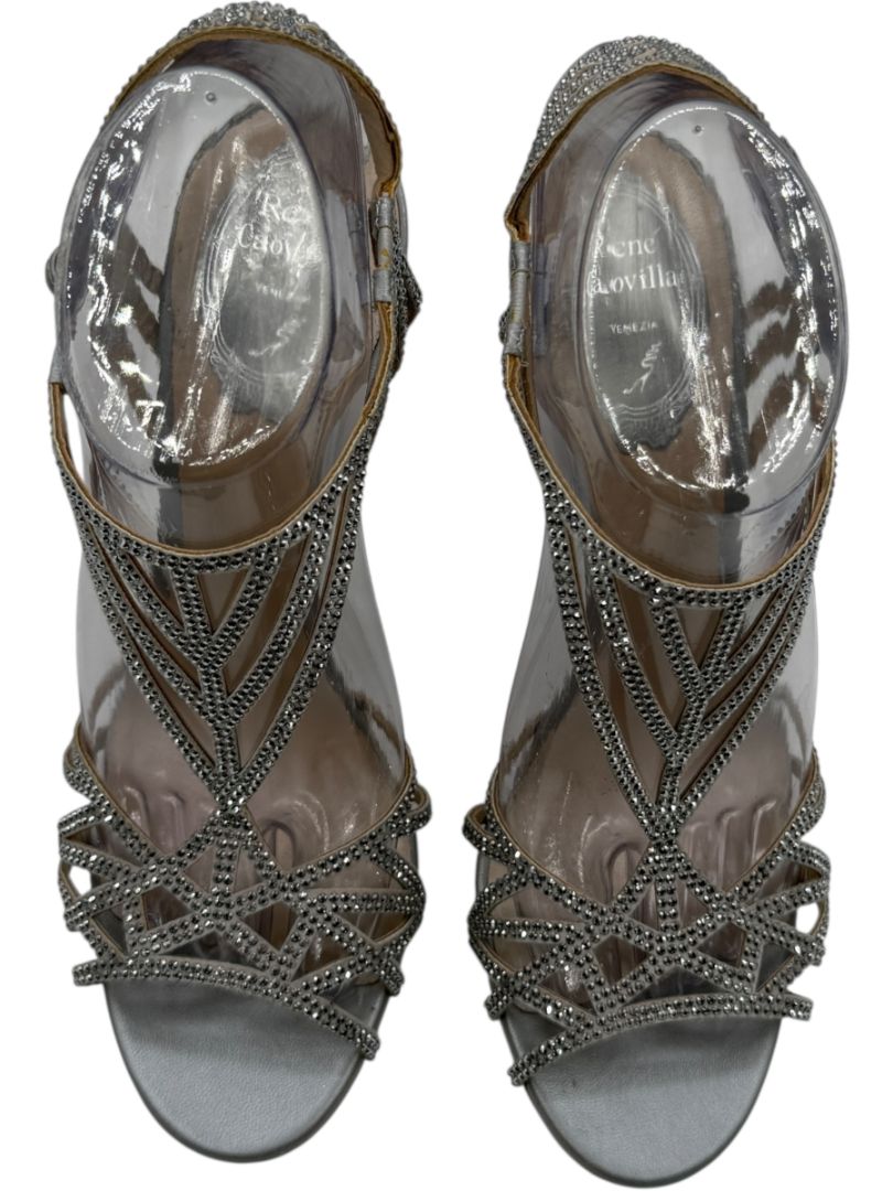 René Caovilla Silver Crystal-Embellished Sandals – Size 39