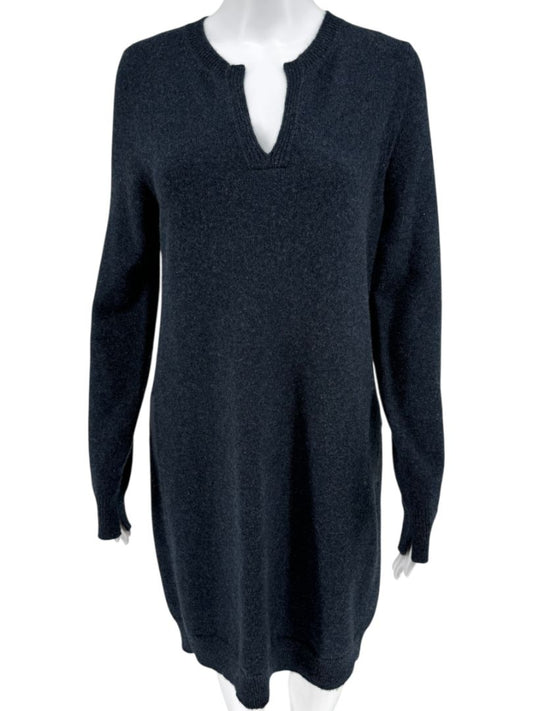 Loro Piana Navy Cashmere Split-Neck Tunic Sweater Dress – Size L