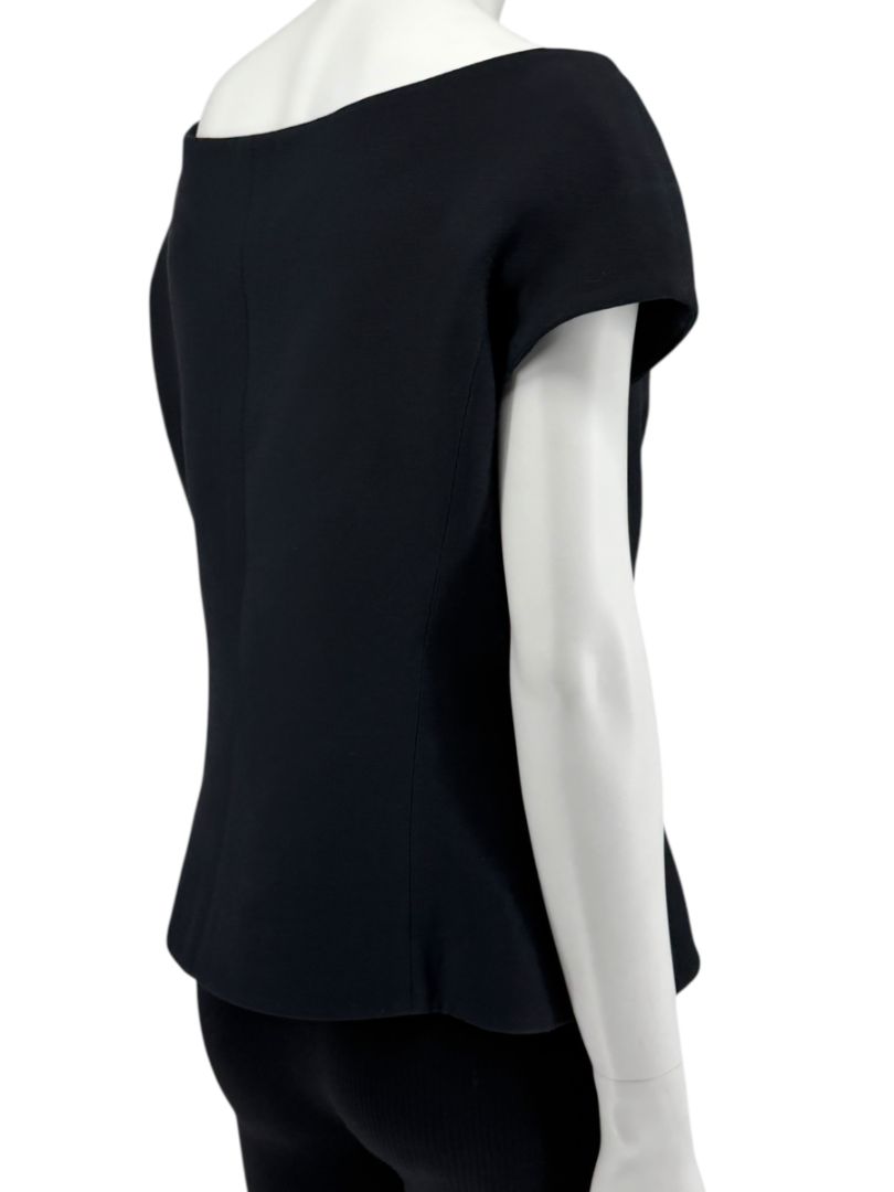 Christian Dior Paris Black Off-Shoulder Wool-Silk Asymmetric Button Top – Size FR 42 / US 10