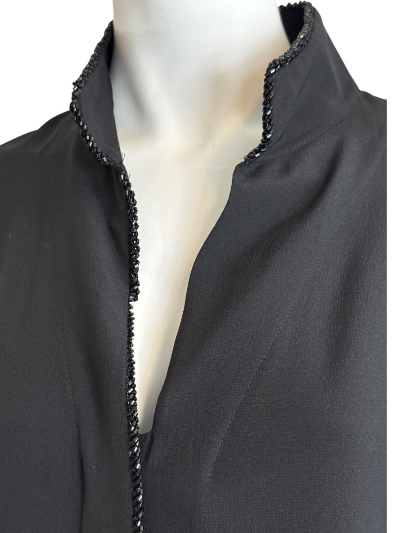 Akris Black Silk Blouse with Beaded Trim – Size US 10