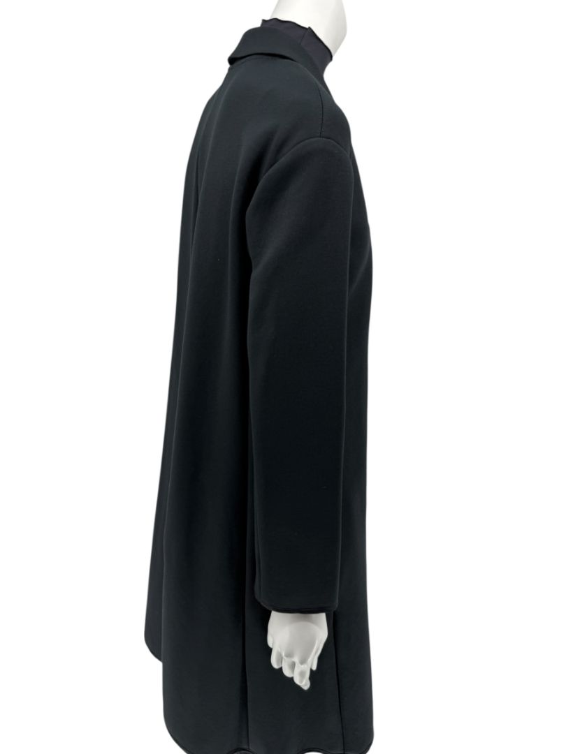 Pamella Roland Black Long Coat Minimalist Hidden Placket Shirt Collar - Large