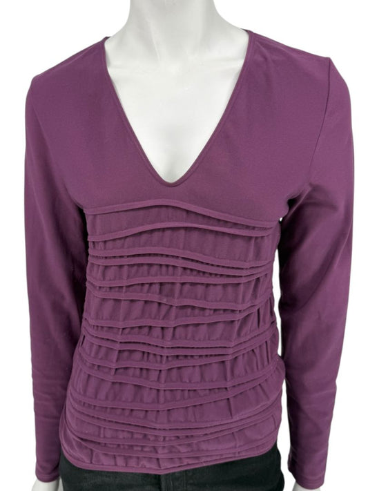 Wolford Plum Textured Pleated Long-Sleeve Top – Large
