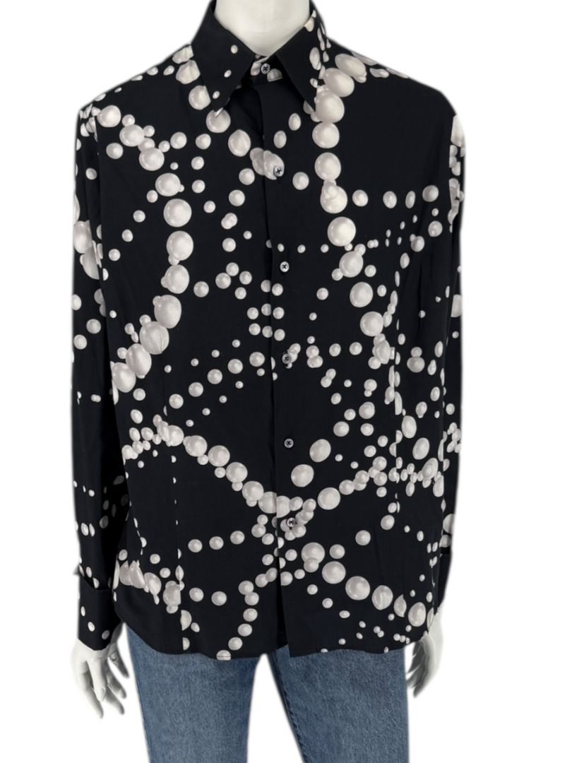 Craig Taylor Black & White Abstract Bubble-Print Long-Sleeve Shirt – Size XL