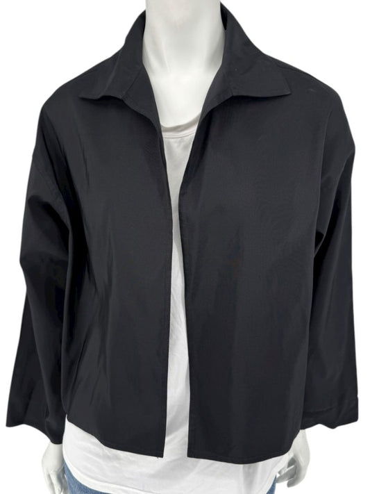 Zoran Black 100% Silk Cropped Jacket – Size Large