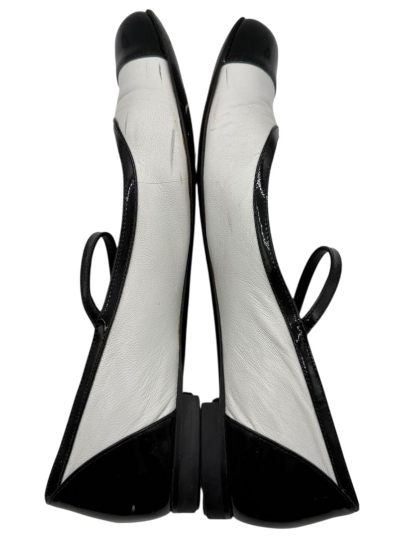 Fendi Black & White Leather Mary Jane Ballet Flats – Size 41