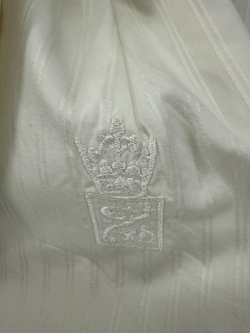 Zang Toi Ivory Striped Blouse with Detachable Neck Tie – Size 14