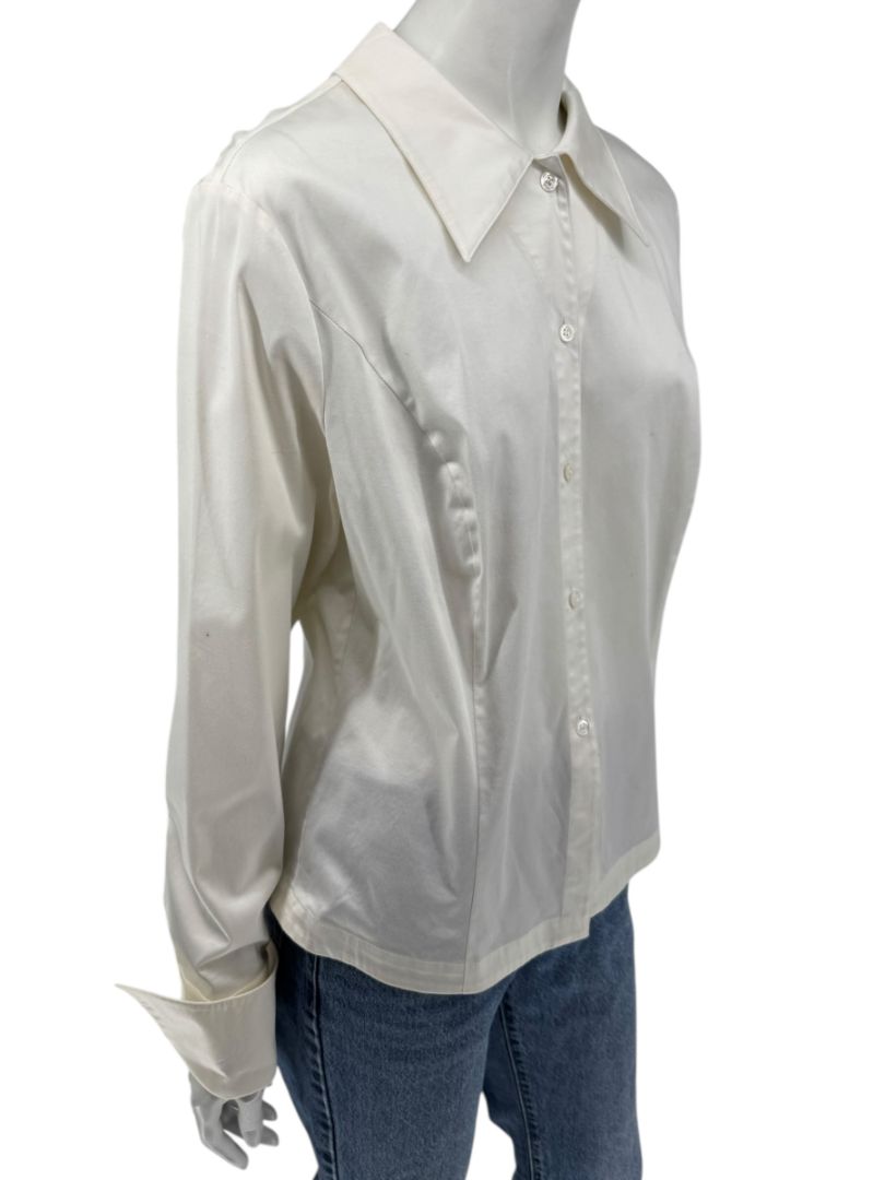 Escada White Cotton-Blend Lace-Up Back Dress Shirt – Size 42