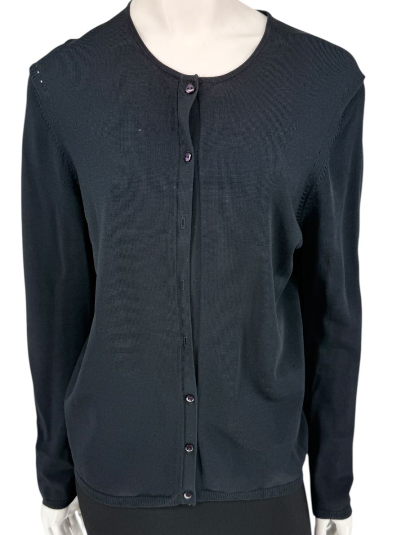 Oscar Navy Rayon-Nylon Knit Cardigan – Size L