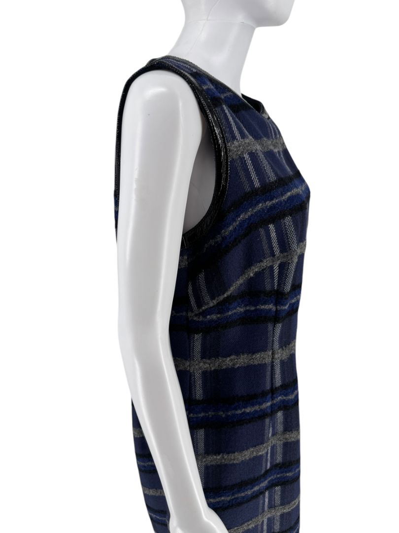 Akris Punto Blue and Gray Textured Plaid Sleeveless Dress – Size 12