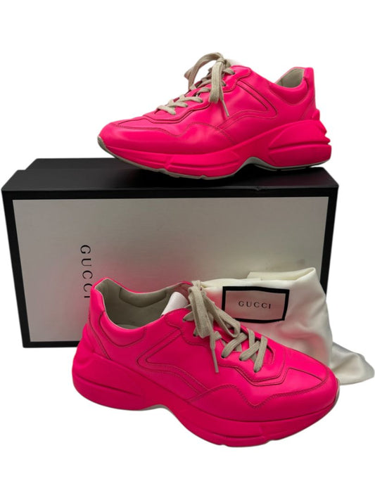 Gucci Rhyton Neon Pink Leather Low-Top Sneakers – Size 39