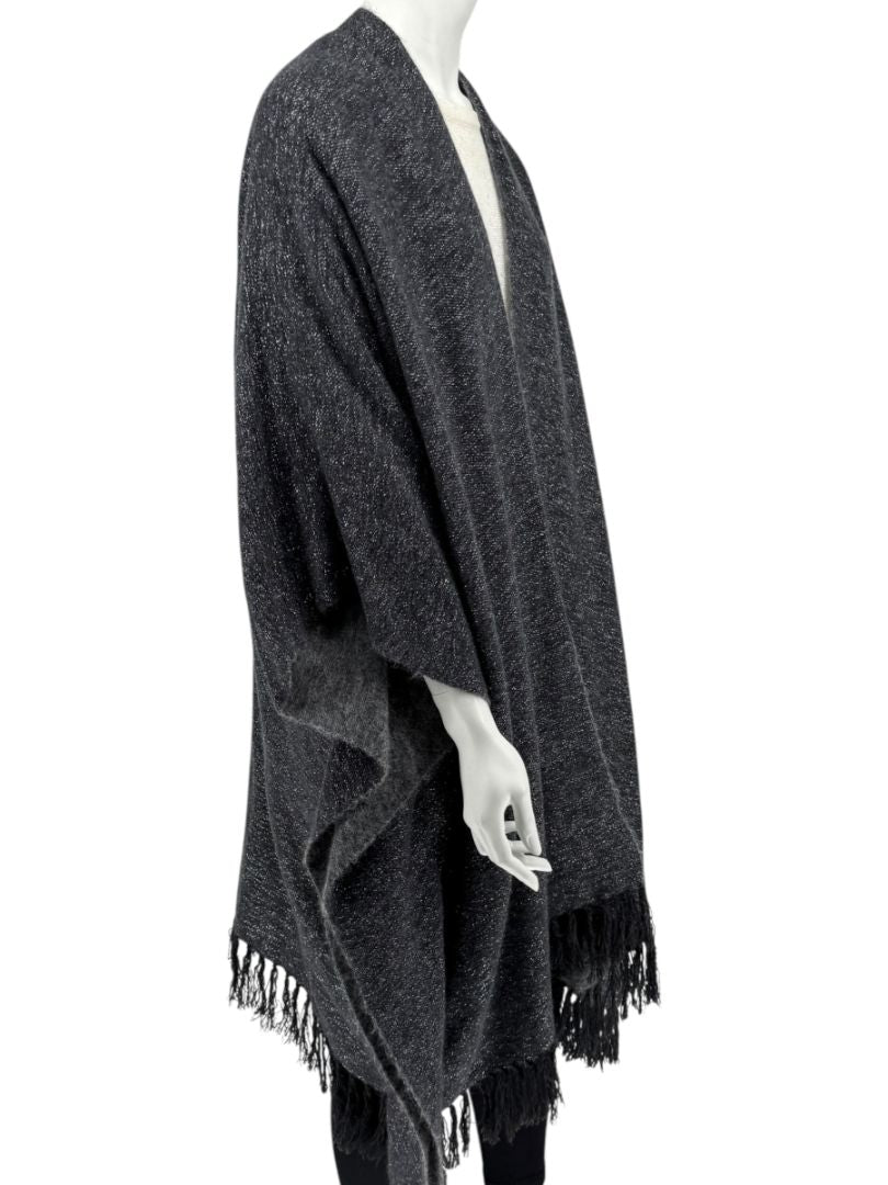 Brunello Cucinelli Grey Cashmere Alpaca Lurex Fringe Poncho – OS