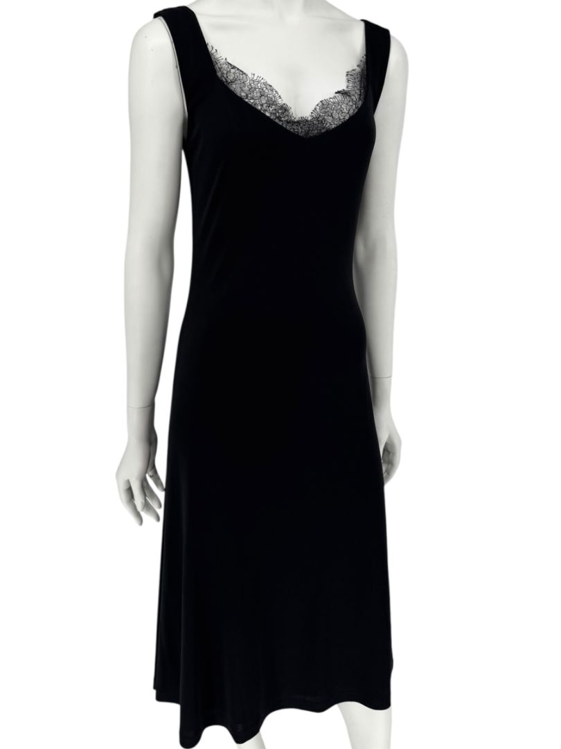 Lida Baday Black Sleeveless Midi Dress with Lace Trim – Size M