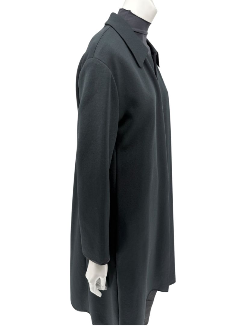 Pamella Roland Black Long Coat Minimalist Hidden Placket Shirt Collar - Large