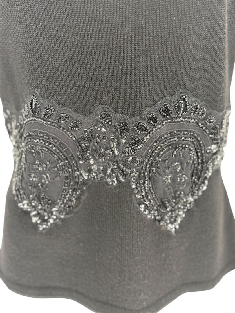 Toi House Black Wool Beaded Appliqué Knit Tank – Size XL