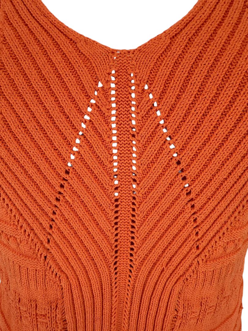 Les Copains Orange Textured Knit Short Sleeve Sweater – Size 48