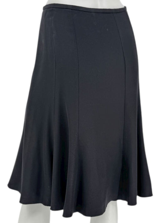Armani Collezioni Black Acetate–Silk Flared Midi Skirt – Size 12 (IT 48)