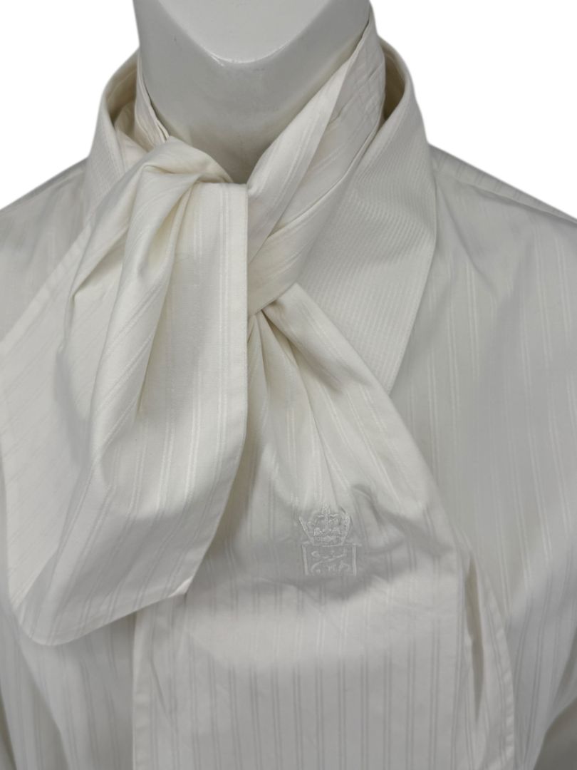 Zang Toi Ivory Striped Blouse with Detachable Neck Tie – Size 14