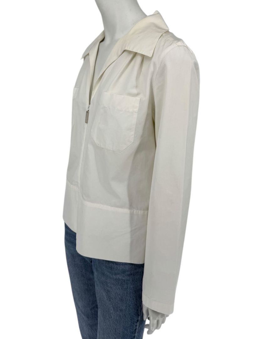 Chanel Ivory Zip-Front Cotton Blouse – Size 42