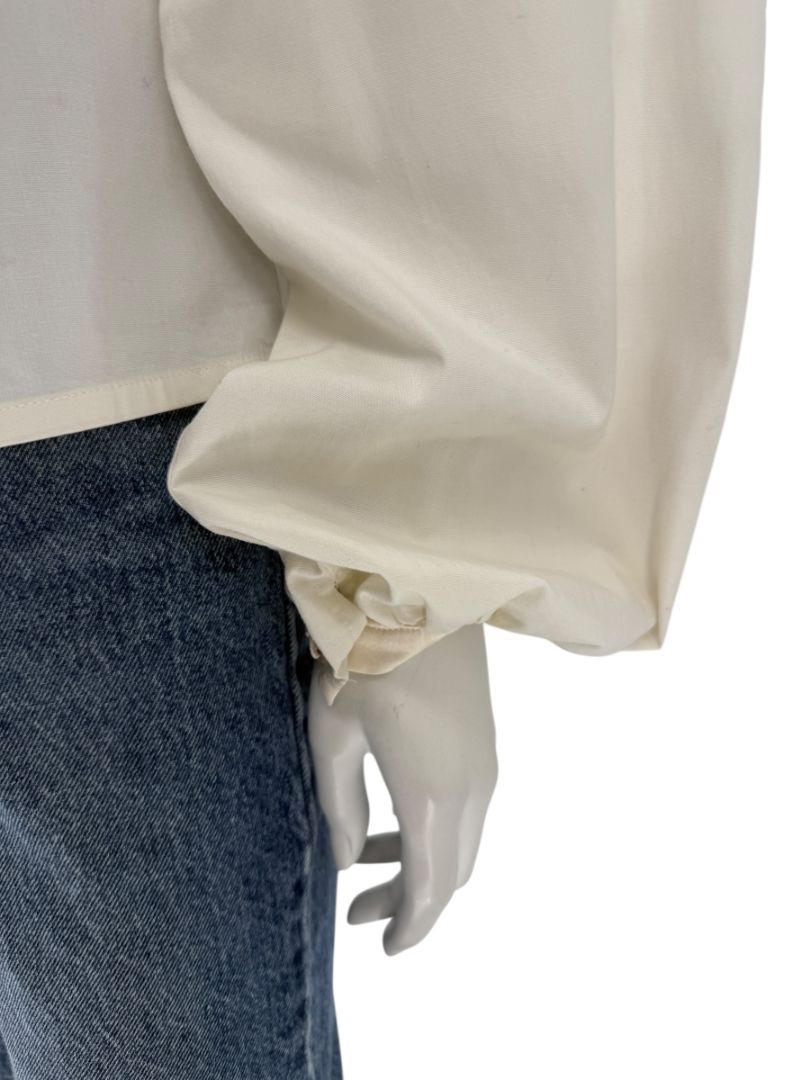 Paco Rabanne Ivory Cotton-Silk Pleated Balloon-Sleeve Blouse – Size 42